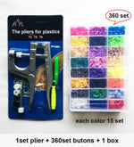 Snap pliers kit for cloth with plier tool and 360 colorful button sets in a storage box