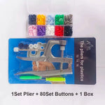 Snap pliers kit for cloth with metal pliers, colorful buttons, and storage box for DIY crafts