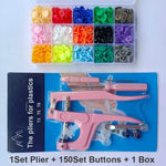 Snap pliers kit for cloth including pliers and 150 assorted buttons in various colors