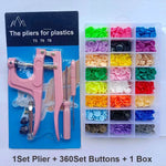 Snap pliers kit for cloth with 1 plier and 360 colorful buttons in a storage box