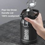 Black Stainless Steel Sports Water Bottle with Pop-Up Straw and Leakproof Handle Lid