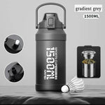 Gradient Grey Stainless Steel Sports Water Bottle with 1500ML Capacity and Leak-Proof Cap