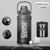 Gradient Grey Stainless Steel Sports Water Bottle with 1500ML Capacity and Leak-Proof Cap
