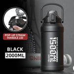Stainless Steel Sports Water Bottle with 2000ml capacity and pop-up straw handle for easy hydration