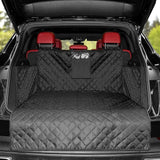 Trunk dog cushion in black, quilted design for protecting car interiors from pet hair and scratches