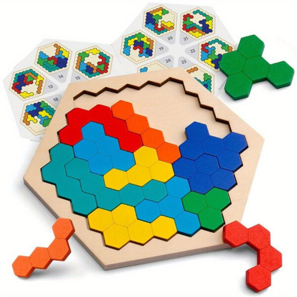 1pc Colorful 3D Hexagonal Wooden Jigsaw Puzzle for Youngsters Engaging Tangram Brain Teaser