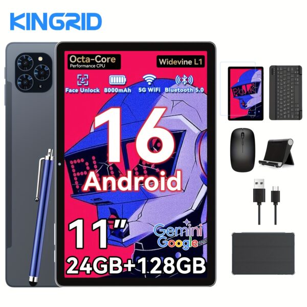 KINGRID T90 Android 16 New 2025 Tablet, 11-inch HD Large Screen+1200x1920 IPS Display, Octa-Core High-Performance