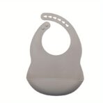 Baby Soft Bib, Simple Plain Color Blank Pattern Adjustable Size Silicone Bib for 1 Year Old - Light Grey