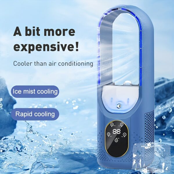 Bladeless Fan with Ice Mist Cooling & 6-Speed Conversion, USB-Powered Portable Air Cooler for Home/ Office