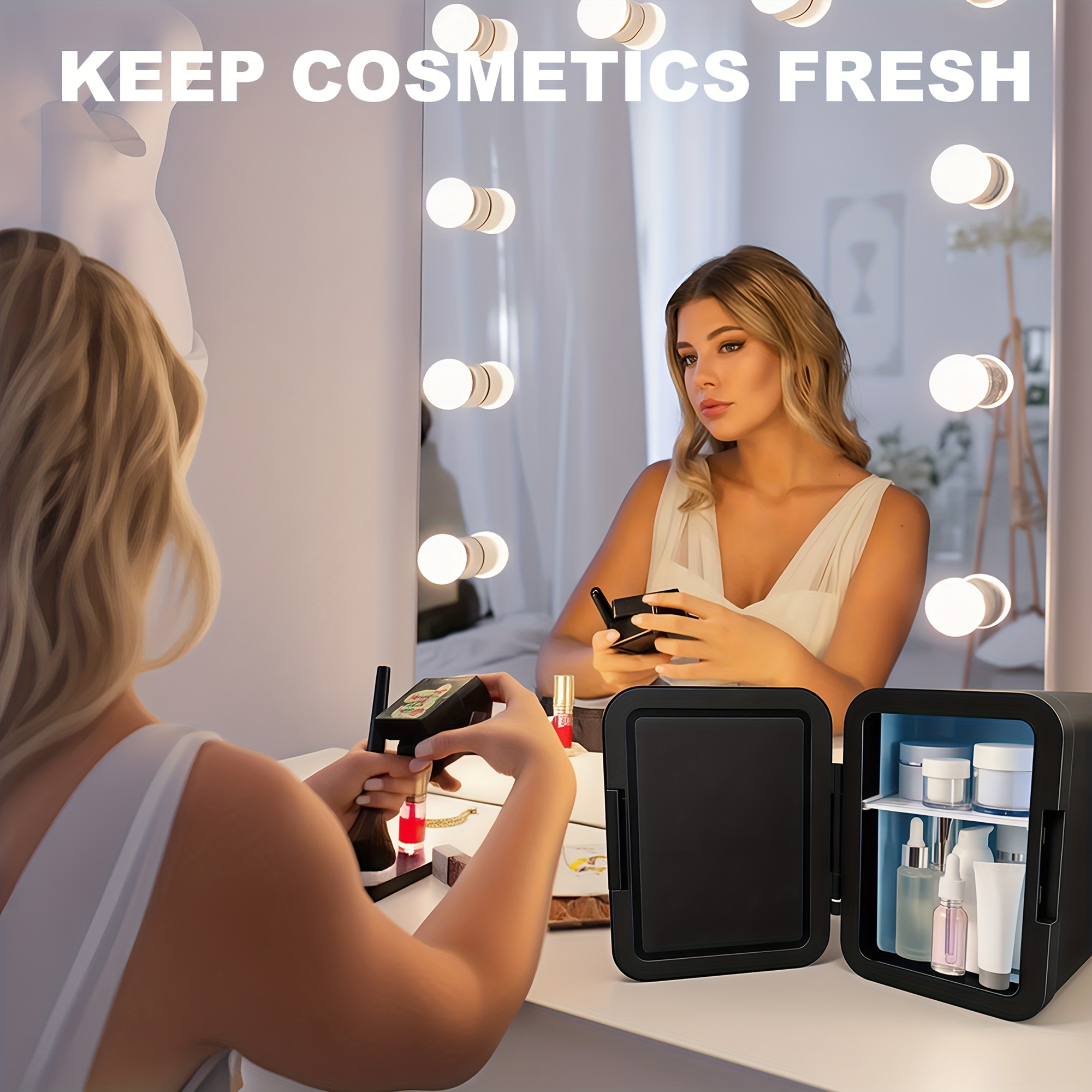 1.06gal Portable Mini Refrigerator with Mirror And Light for Both Heating And Cooling - Image 5