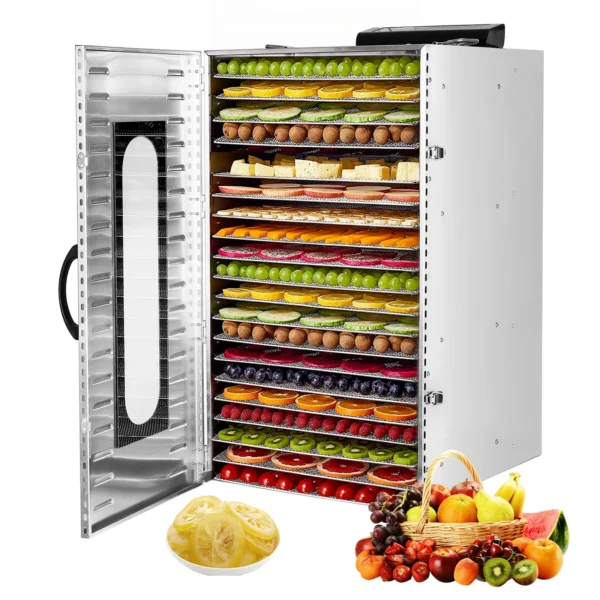 Commercial Grade Food Dehydrator Machine 110V 1500W Stainless Steel 20 Trays Capacity Touch Control LED Display 24H Timer Dryer — MAC