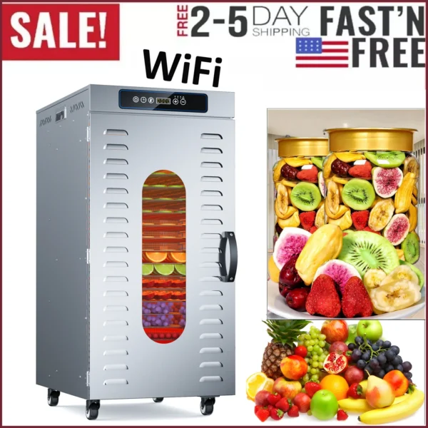 20-Tray WIFI Food Dehydrator Stainless Steel Quiet Visible Drying Process Energy Saving Dehydrator Commercial and Household — Generic