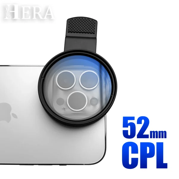 Clip-On CPL Circular Polarizer Filter 52mm Phone Filter for All Phones & 52mm Camera Lens Compatible, for iPhone 16 15 14 13 — Clip-On