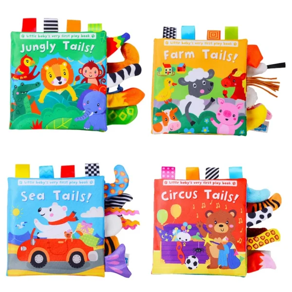 New Baby Toys Cartoon Animals Tail Baby Cloth Book Educational Ringed Paper Cloth Book Toys Enlightenment Baby Toys 0 12 Months — Ring