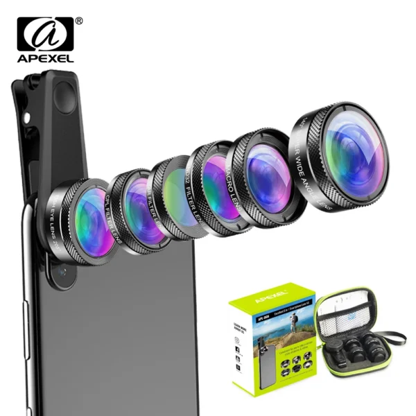 APEXEL 6 in 1 Phone Camera Lens Kit Wide Angle macro Lens Fish Eye Lens CPL/Star Filter ND32 for iPhone huaweall smartphones — MAC