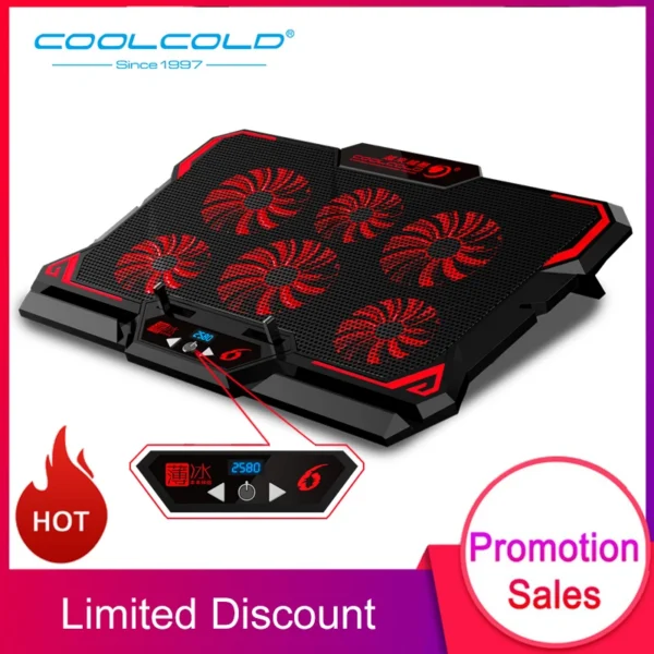 COOLCOLD 17inch Gaming Laptop Cooler Six Fan Led Screen Two USB Port 2600RPM Laptop Cooling Pad Notebook Stand For Laptop — COOLCOLD