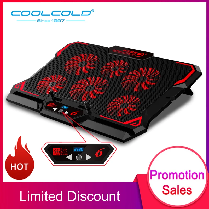 COOLCOLD 17inch Gaming Laptop Cooler Six Fan Led Screen Two USB Port 2600RPM Laptop Cooling Pad Notebook Stand For Laptop — COOLCOLD