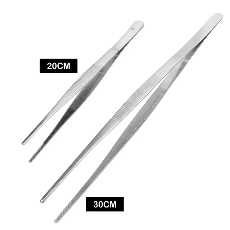 20CM/30CM Home Medical Garden Kitchen BBQ Tool Long Barbecue Food Tong Stainless Steel Straight Tweezer Toothed Tweezer — Generic