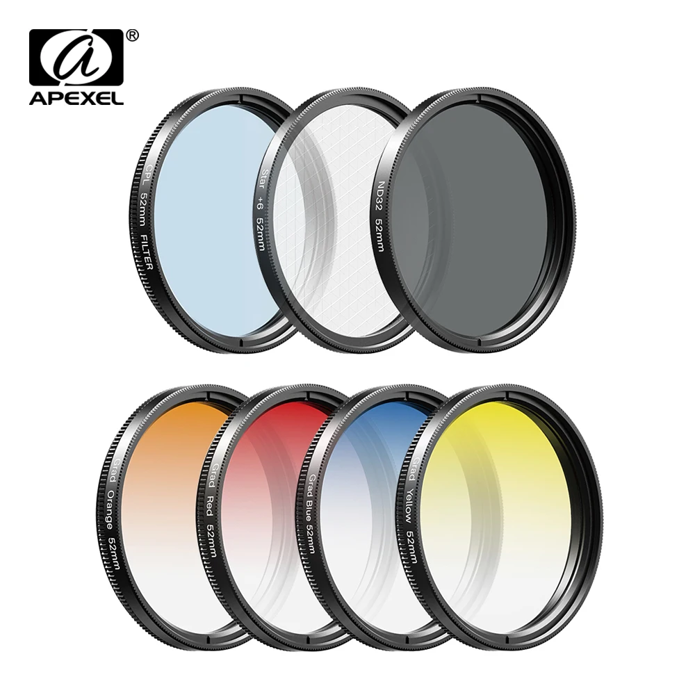 APEXEL HD Optic camera lens 52mm UV Grad Blue Red Color Filters+CPL ND+Star Filters+0.45x for Nikon Canon sony iPhone all phones — Sony