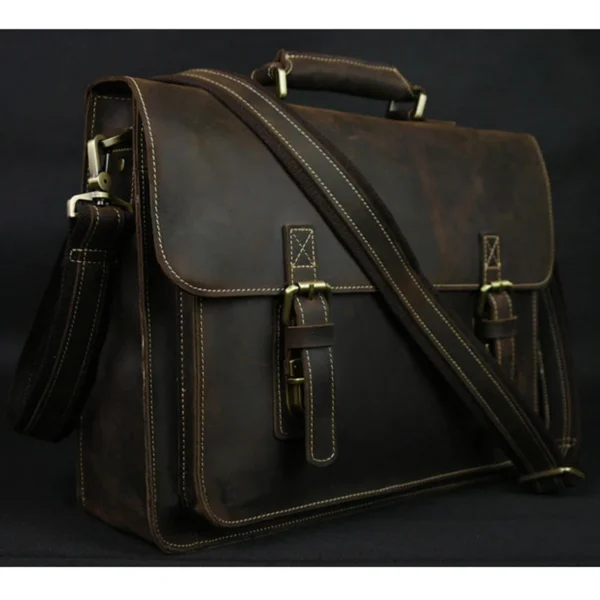 Vintage Crazy Horse Genuine Leather Men Briefcase 15" Laptop Bag Work Business Bag Shoulder Messenger Bag Male Tote Handbag M088 — Vintage