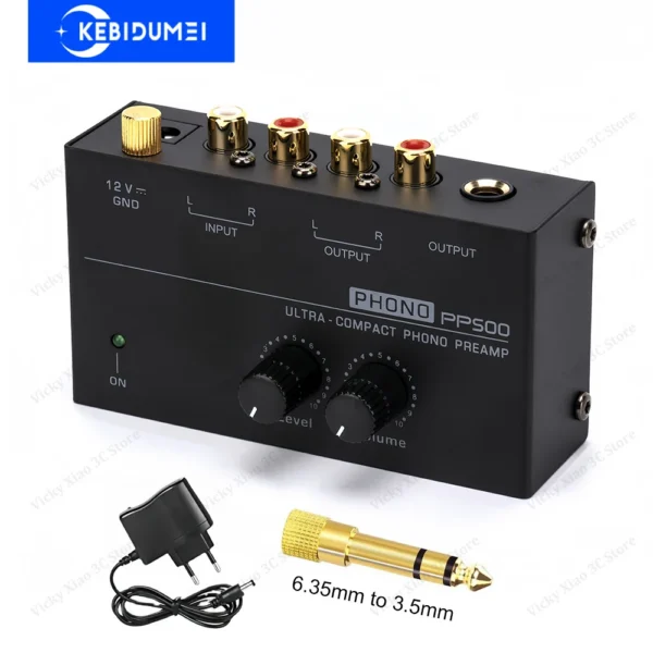 Phono Preamp Pre Amp Preamplifier Audio Amplifier with Level Volume Control RCA Input Output 1/4" TRS Output for Turntable — Phono