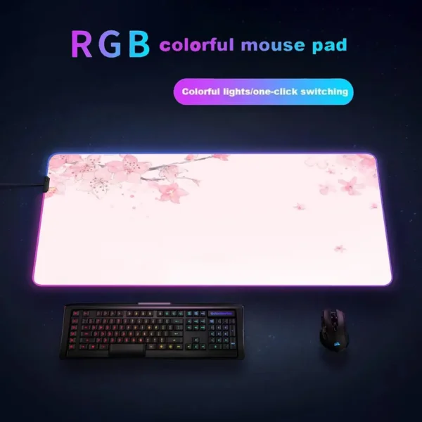 Japanese Style Sakura RGB Gaming Mouse Pad Desk Mat Gamer Accessories Large LED Light Mousepad PC Computer Carpet with Backlit — Japanese