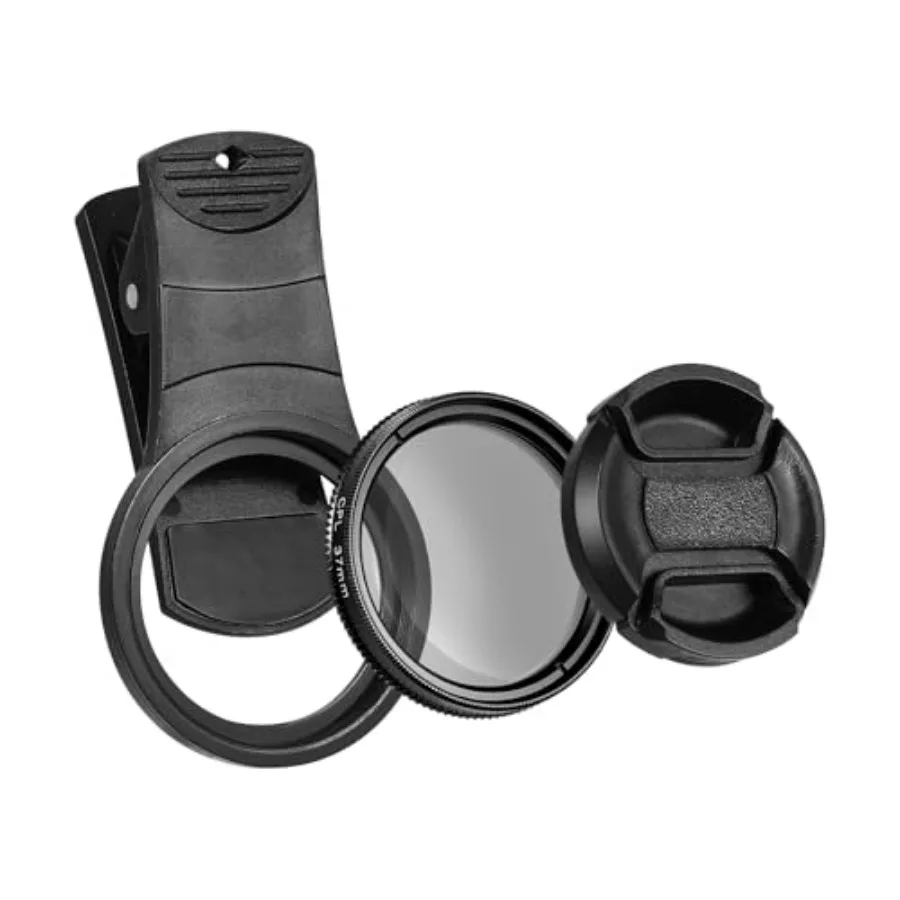 Mobile Phone Lens Set - 37mm CPL Polarizing Lens Filter Kit for Smartphones with Clip Lens Cover Storage Bag and Cleaning Cloth — Mobile