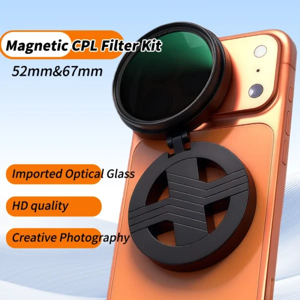 52mm 67mm Magnetic CPL Filter Kit for iPhone 17 16 Universal Phone Camera Lens Magnetic Holder for Vlogging Filter Stand Bracket — Generic