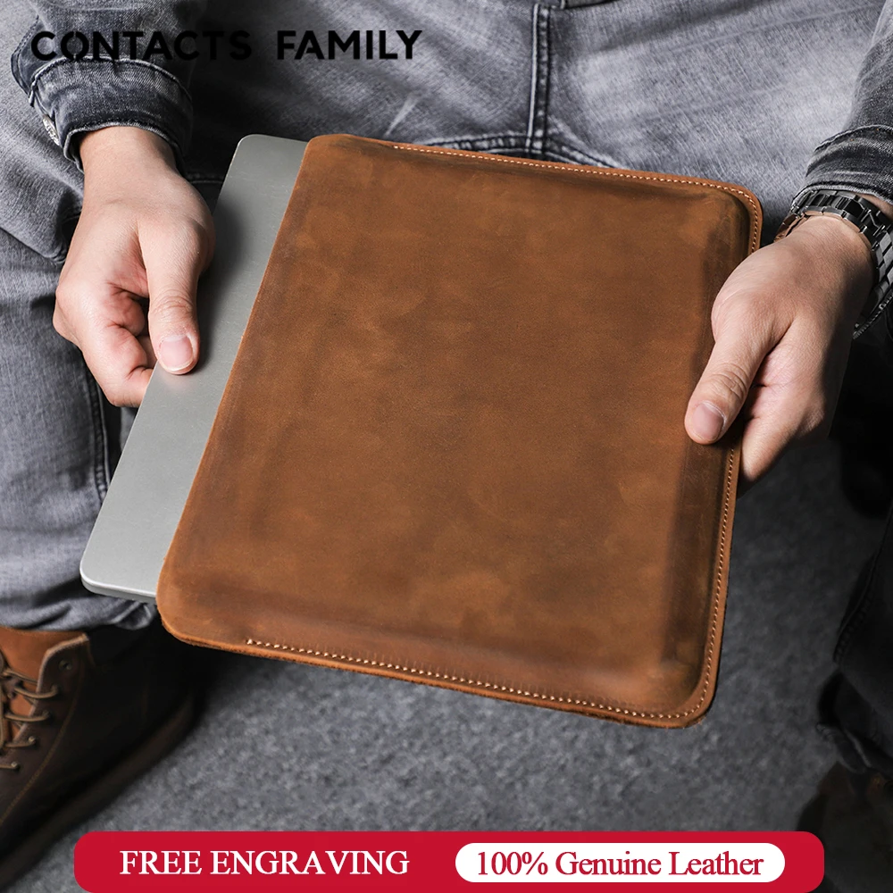 CONTACTS FAMILY Genuine Leather Laptop Sleeve Case For Macbook Pro Air 13 14 16 M4 M3 M2 Cover HP DELL XPS 13 Computer Bag Men — MAC