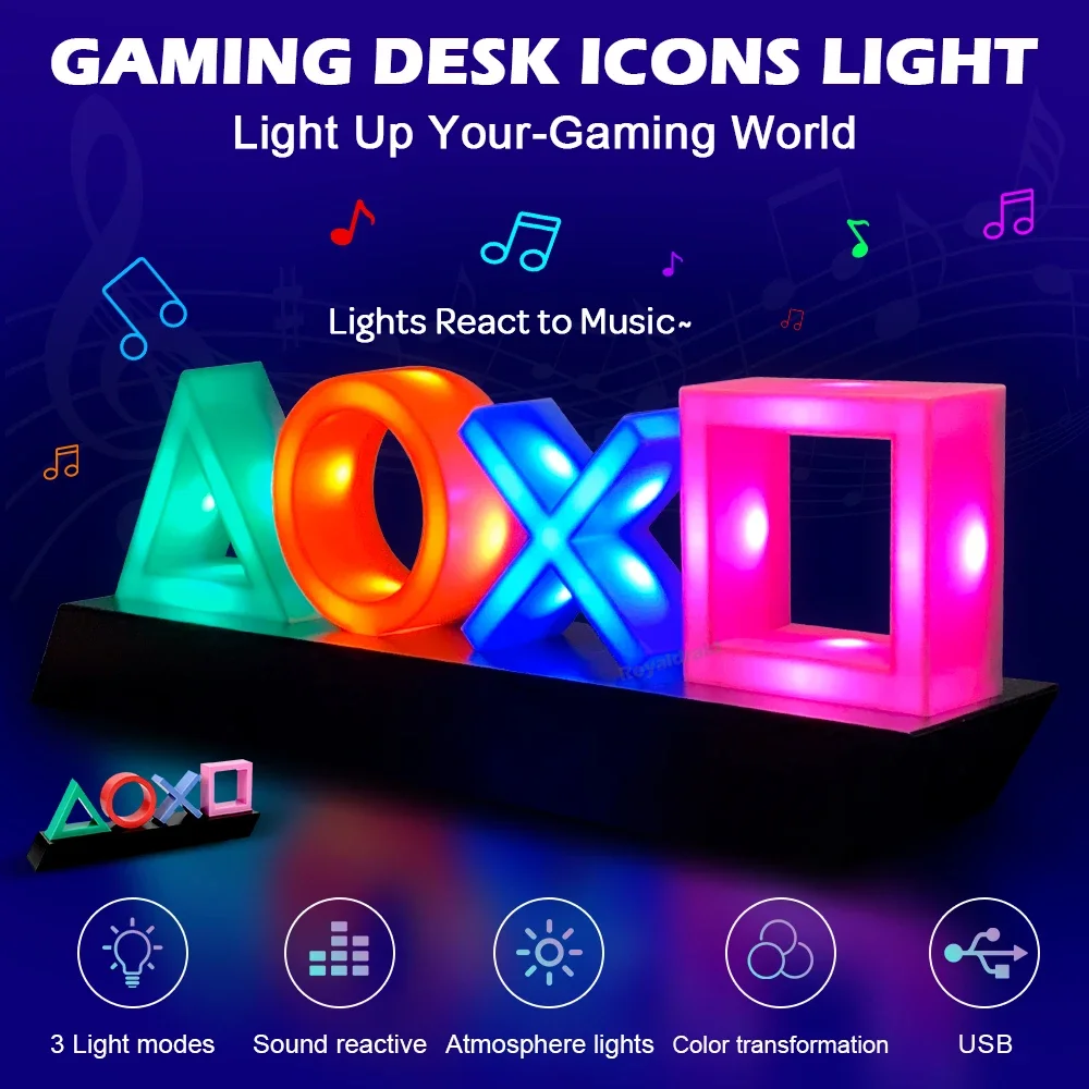 S0b7e6a8f93f947bb8cb646cb8e309287K.webp NEW Game Icon Light For PS4/PS5 Music Icon Light Voice Control LED Neon Lamp Atmosphere Decoration for Bar USB/Battery Powered — NEW