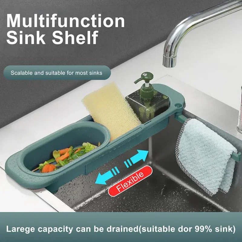 Adjustable Length Kitchen Sink Drain Basket Dish Drainer for Soap Towel Rack Supply Kitchen Accessories Shelf Dish drainer — Adjustable