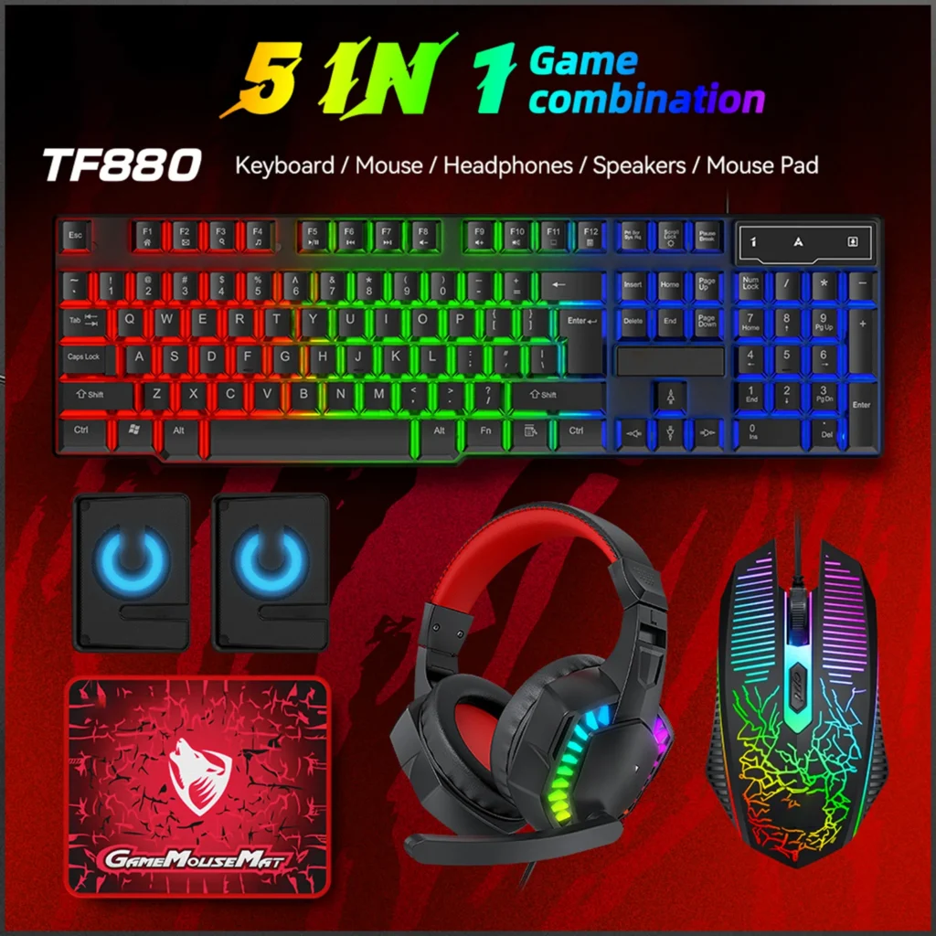 5-in-1 Set Gaming Combo Keyboard 4-color Breathing Light Mouse 3.5mm Gaming Headset Gaming Speaker Anti-slip Mouse Pad NEW HOT — Generic