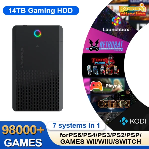 PEAPRIT 14TB Gaming HDD with Hyperspin Launchbox Retrobat Playnite 98K+ Retro Video Games Console for PS5/PS4/PS3/PS2/SWITCH/WII — PEAPRIT