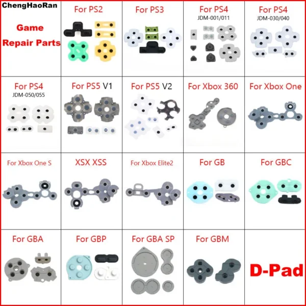 1Set Silicone Conductive Rubber Pads for PS2 PS3 PS4 PS5 Xbox One/360 Controller D-pad Contact Key Buttons for GB GBA GBC — Generic