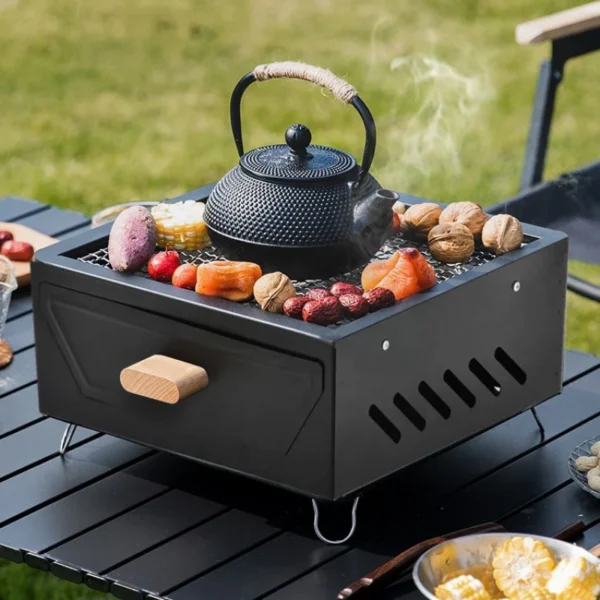 Camping Courtyard BBQ Grill Outdoor Portable Charcoal Barbecue Rack Square Camping Fire Basin Foldable Picnic Barbecue Tool — Camping