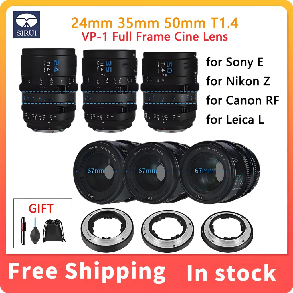 SIRUI Camera Lens VP-1 Vision Prime T1.4 Full Frame Aperture Cine Lens 24mm 35mm 50mm Pre-Installed E-Mount With RF/Z/L Adapters — SIRUI
