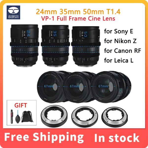 SIRUI Camera Lens VP-1 Vision Prime T1.4 Full Frame Aperture Cine Lens 24mm 35mm 50mm Pre-Installed E-Mount With RF/Z/L Adapters — SIRUI