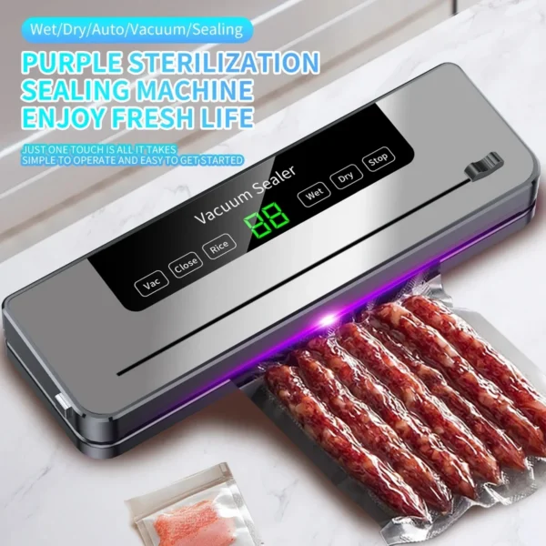 Electric Vacuum Sealer Dry/Wet Food Sealed Packaging Kitchen Food Storage Seal Built-in Cutter Knife — Electric