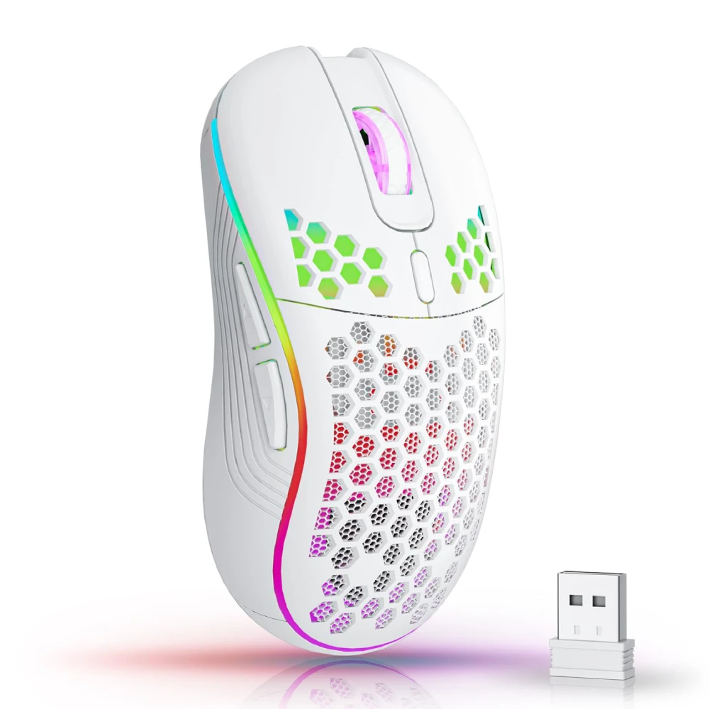 2.4G Wireless Mouse with RGB Backlit 6-button 3-speed DPI Type C Rechargeable Ergonomic Honeycomb Design Gaming Mouse — Generic