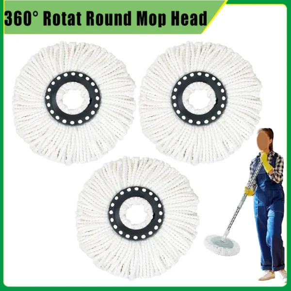 Round Replacement 360°Rotating Mop Head Cleaning Floor Towel Accessories Microfiber 16mm Mop Cloth Replacement Clean Tool — Round