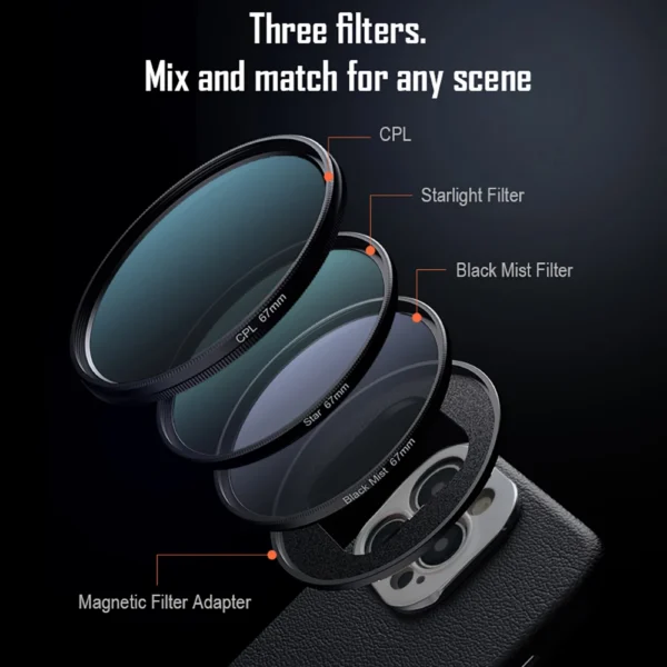 Magnetic Quick Installation Removal Mobile Phone Filter 67mm CPL Star Black Mist Filter for IPhone 15 Pro / Max Plus Camera Lens — Magnetic