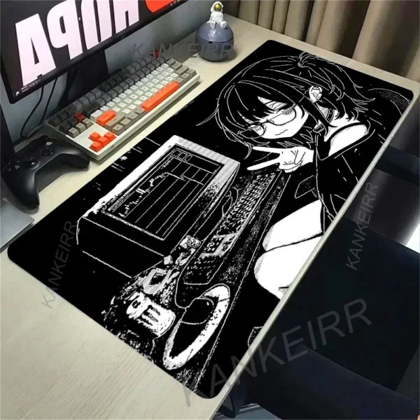 XXL Anime Girl Mouse Pad Black White Mousepad Large Gaming Keyboard Pads Office Pc Accessories Desk Mat PC Cabinet Mats Rug — XXL