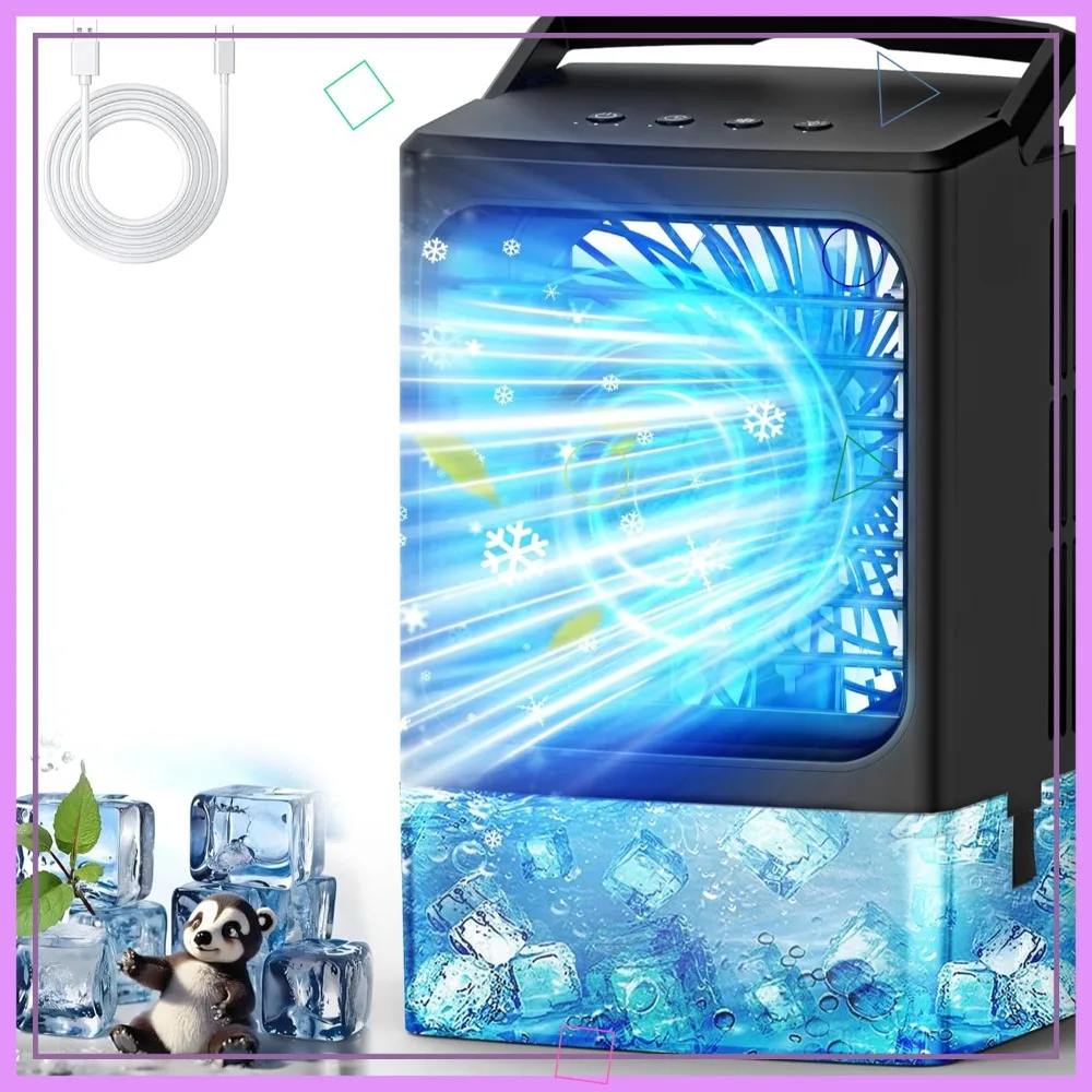 Mini Air Conditioner, Portable Evaporative Cooler with Humidifier, 3-Speed Fan, 7-Color Night Light, Timer — Mini