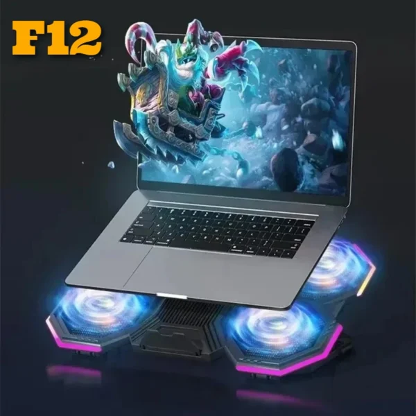 F12 Laptop Gaming Air-cooled Cooler with Cellphone Holder RGB Light 6 Cooling Fans 2 USB Ports Lifting Notebook Radiator Bracket — F12