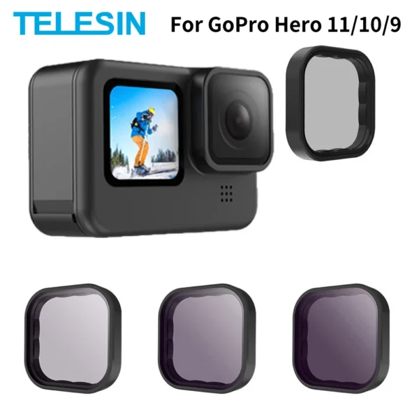 TELESIN ND8 ND16 ND32 CPL Lens Filter Set Aluminium Alloy Frame for GoPro 12 GoPro Hero 11 10 9 Black Action Camera ND CPL Lens — GoPro