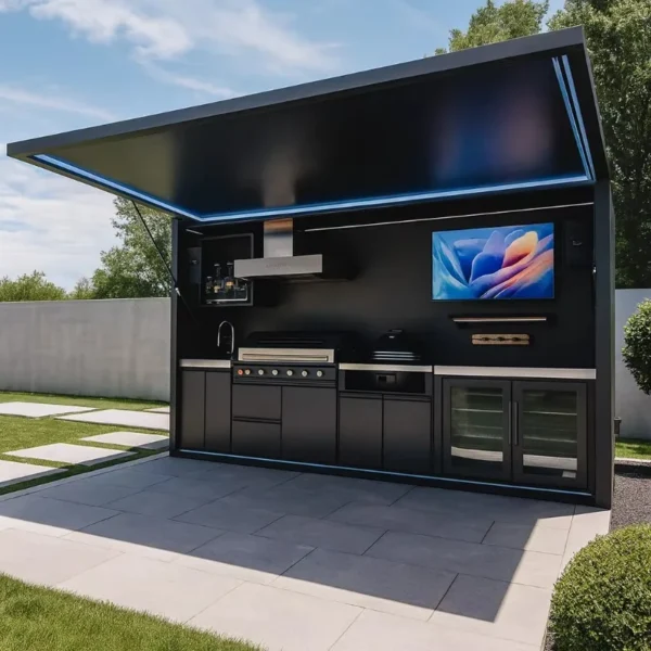 Customized Black/grey Garden/patio Outdoor Bbq Kitchen Pod with Door Weatherproof 304 Stainless Steel Outdoor Kitchen with Shed — Customized