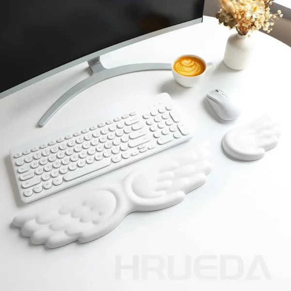 Keyboard Mouse Wrist Rest Angel Wing Memory Foam Mouse Pad Set Wrist Support Ergonomic Non-Slip for Computer Laptop Easy Typing — Keyboard
