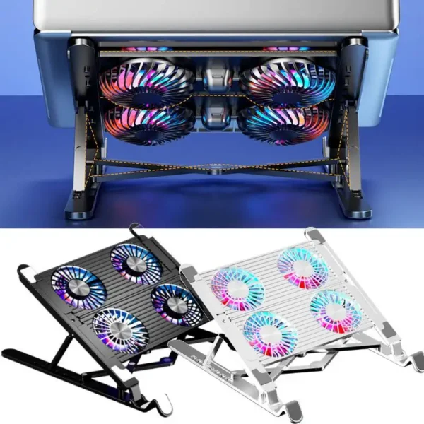 Portable Laptop Cooling Pad with 2/4 Fans Foldable Notebook Stand RGB Silent Gaming Laptop Cooler Fan for 11-17.3 Inch Notebook — Portable