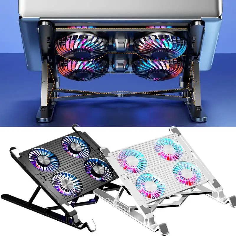 Portable Laptop Cooling Pad with 2/4 Fans Foldable Notebook Stand RGB Silent Gaming Laptop Cooler Fan for 11-17.3 Inch Notebook — Portable