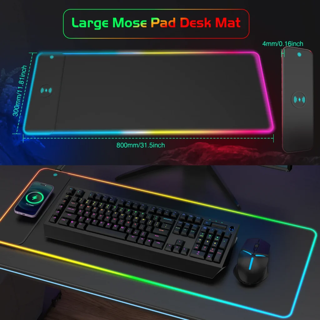 Wireless Charging RGB Luminous Mouse Pad Charger Phone Gaming Mousepad Keyboard Game Table Pad Laptop Mouse Mat Deskpad Mausepad — Wireless